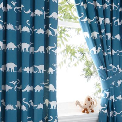 Kids' blue dinosaur print curtain set